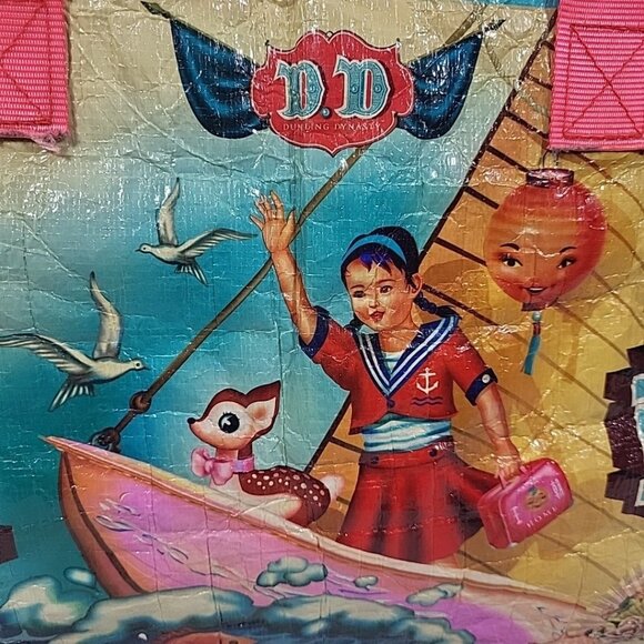 Dumpling Dynasty Rare Fiona Hewitt Printed Duffel Tote Bag Damaged For Upcycle - Picture 7 of 16